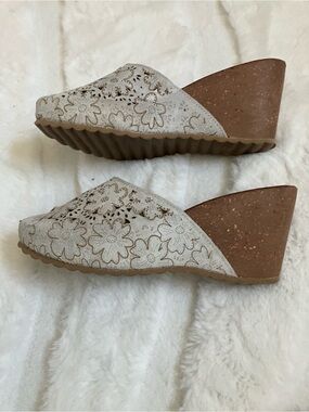 Spring Step Floral Cutout Cork Wedge Mules